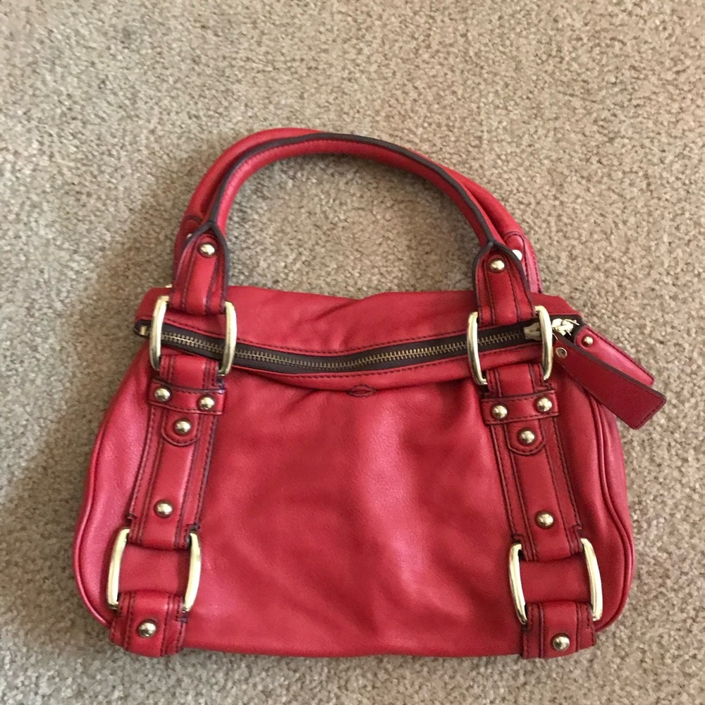 Banana Republic Red Leather Hobo Bag With Gold Buckles.